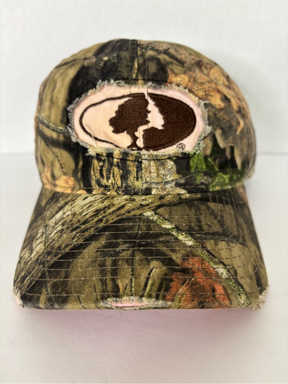 Mossy Oak Camo Hat with Pink and Brown Patch